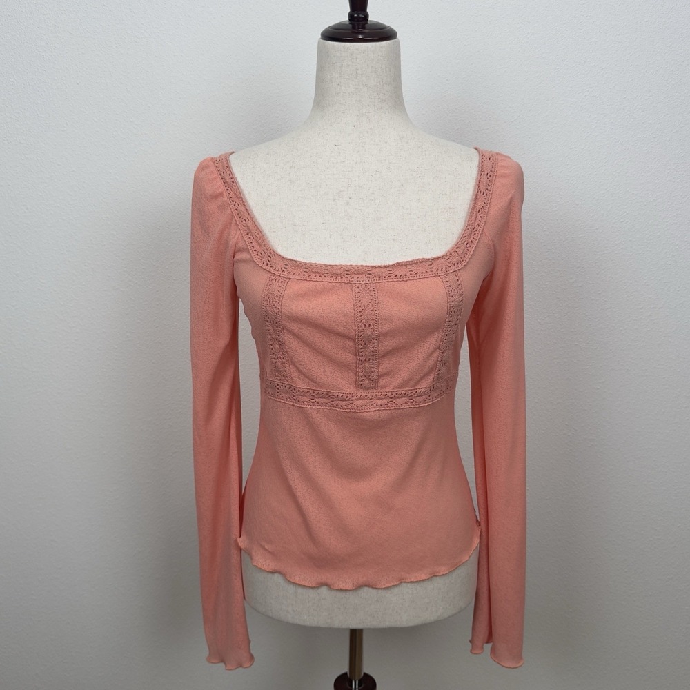 VTG 90s Tempted Peasant Top Womens L Pink Festival Crochet Fairy Retro Coquette